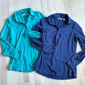 BUNDLE! 2 Isaac Mizrahi Long Sleeve Collared Shirts - Teal and Navy